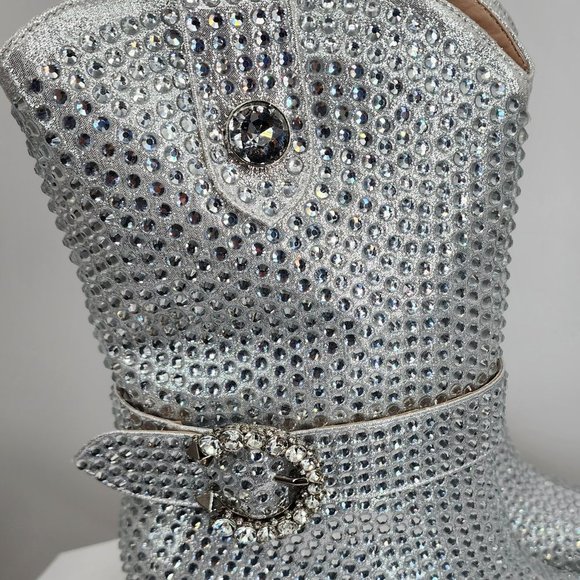 AZALEA WANG Federica Silver Crystal Shortie Western Cowgirl Boots 6-10 NWT - Picture 10 of 10